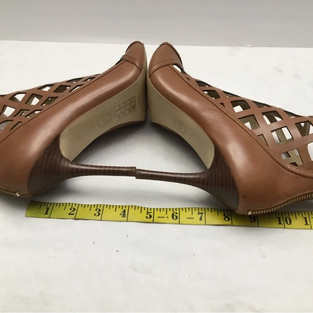 Michael Kors tan High Heel Peep-Toe Booties with Lattice Design - Picture 13 of 13
